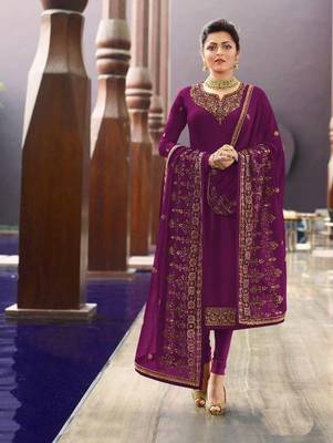 Purple Satin Georgette Party Wear Suit 1