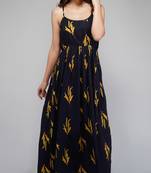 Navy-blue printed viscose rayon maxi-dresses