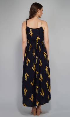 Navy-blue printed viscose rayon maxi-dresses 2