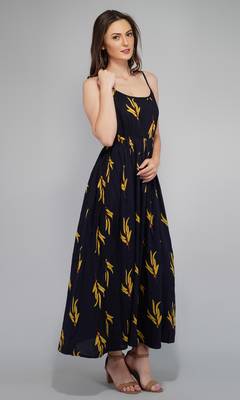 Navy-blue printed viscose rayon maxi-dresses 3