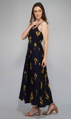 Navy-blue printed viscose rayon maxi-dresses 4