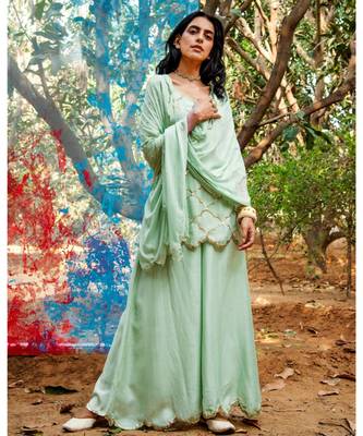 Rati green embroidered cotton silk kurta-sets 1