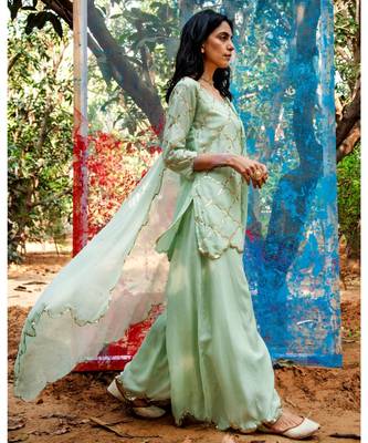 Rati green embroidered cotton silk kurta-sets 2