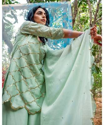 Rati green embroidered cotton silk kurta-sets 3