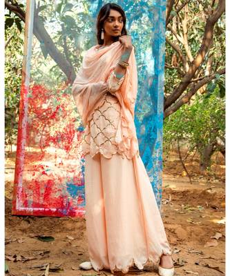 Geha Peach embroidered cotton silk kurta-sets 1