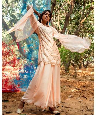 Geha Peach embroidered cotton silk kurta-sets 3