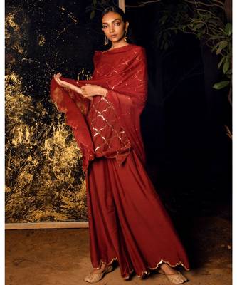 Nitya maroon embroidered cotton silk kurta-sets 1