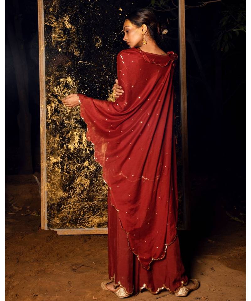 Nitya maroon embroidered cotton silk kurta-sets