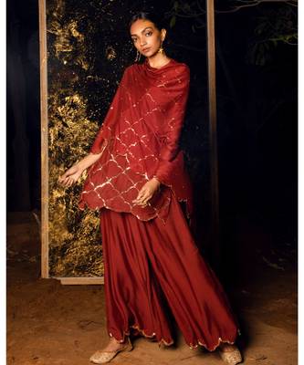 Nitya maroon embroidered cotton silk kurta-sets 3
