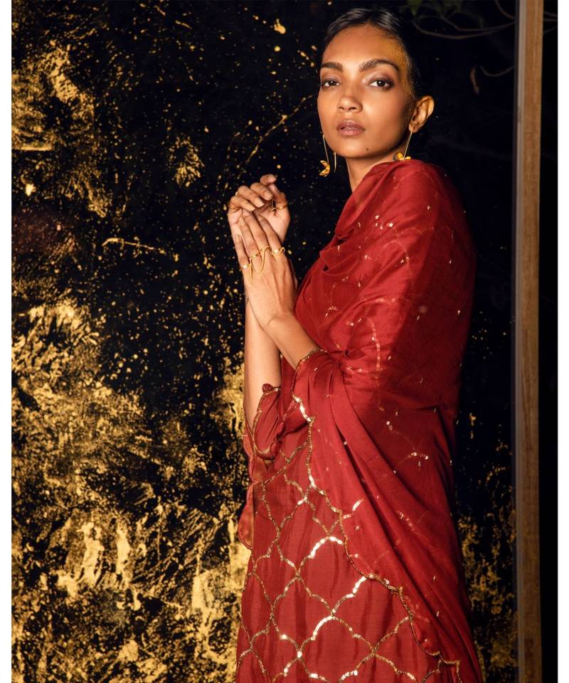 Nitya maroon embroidered cotton silk kurta-sets