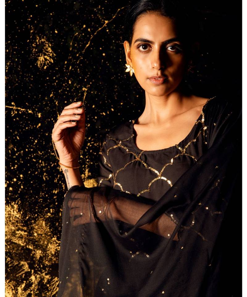 Vihari Black embroidered cotton silk kurta-sets