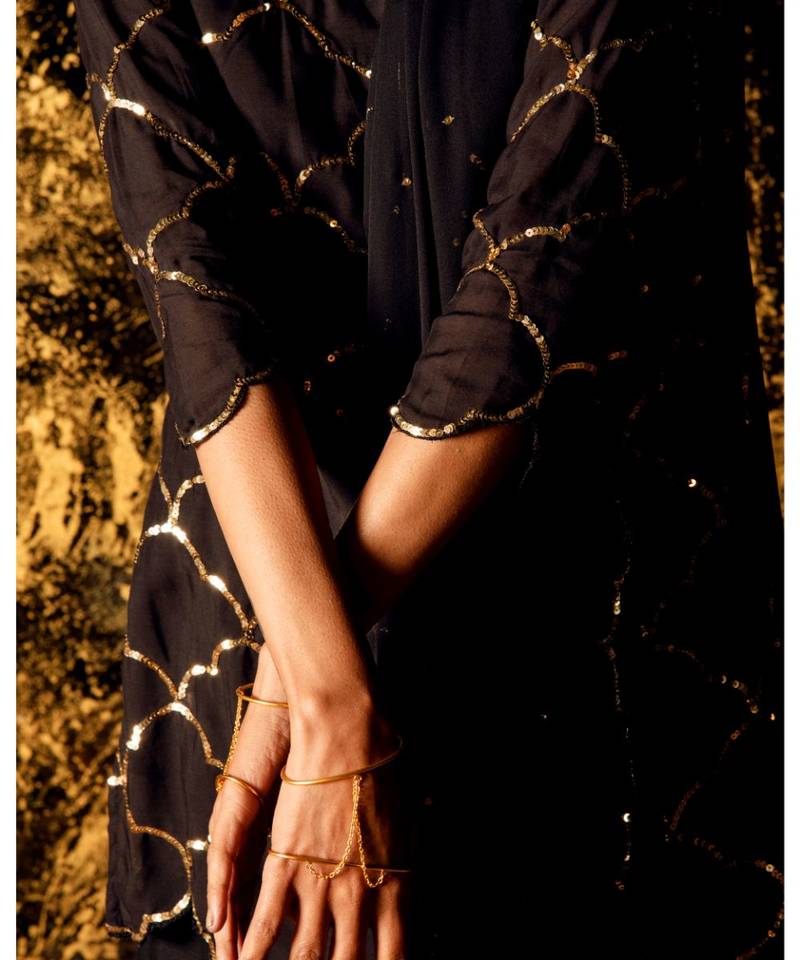 Vihari Black embroidered cotton silk kurta-sets