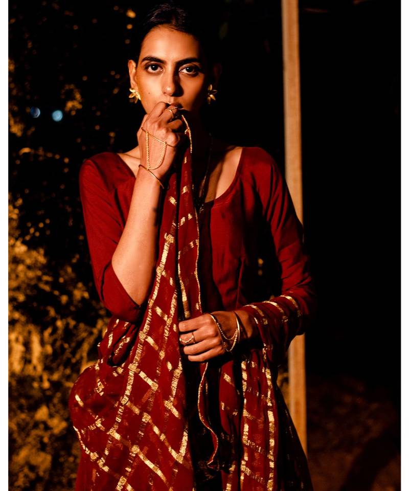 Datri maroon embroidered cotton silk kurta-sets