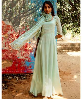 Kanta green embroidered cotton silk kurta-sets 1