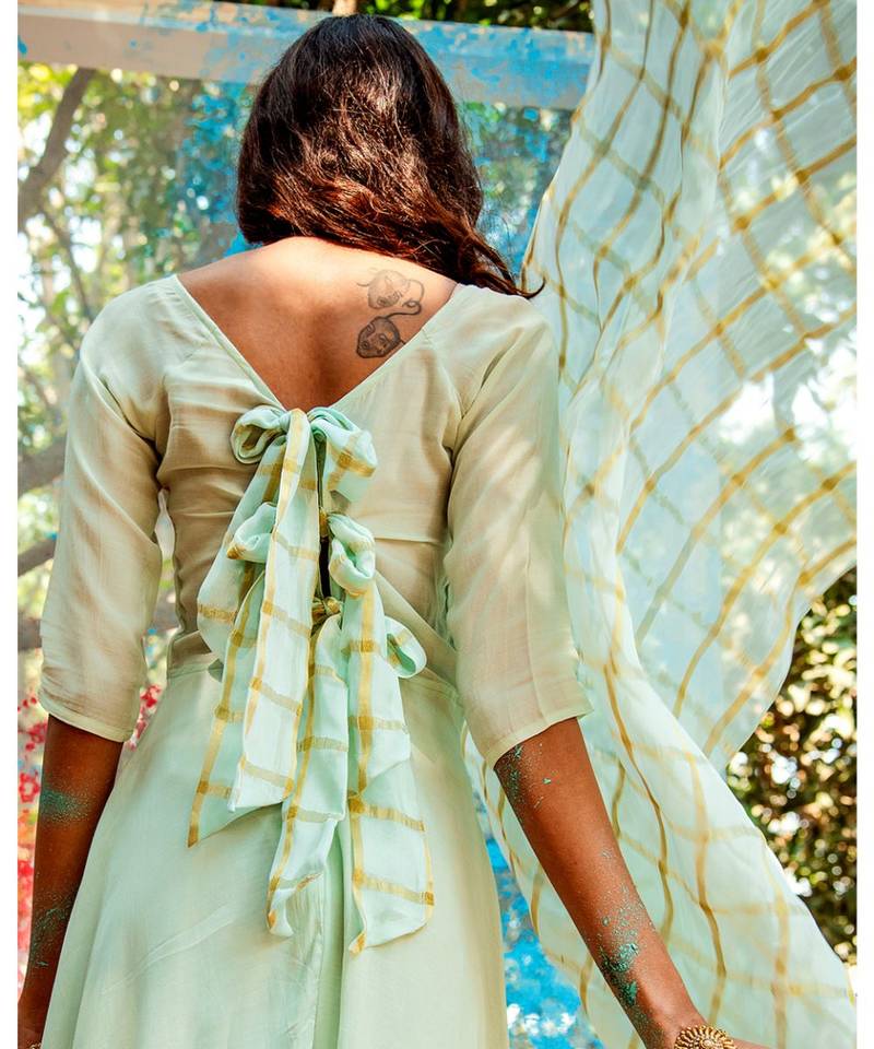 Kanta green embroidered cotton silk kurta-sets