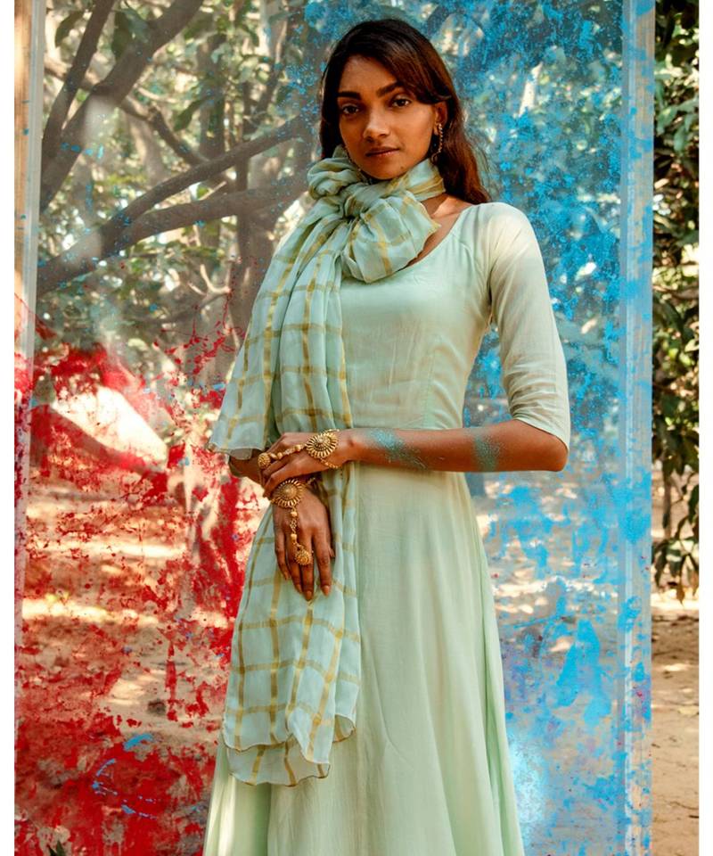 Kanta green embroidered cotton silk kurta-sets