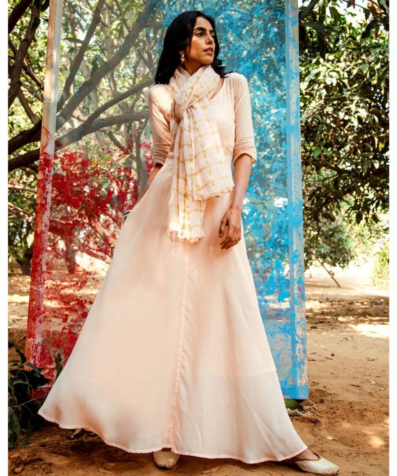 Ridika Peach embroidered cotton silk kurta-sets