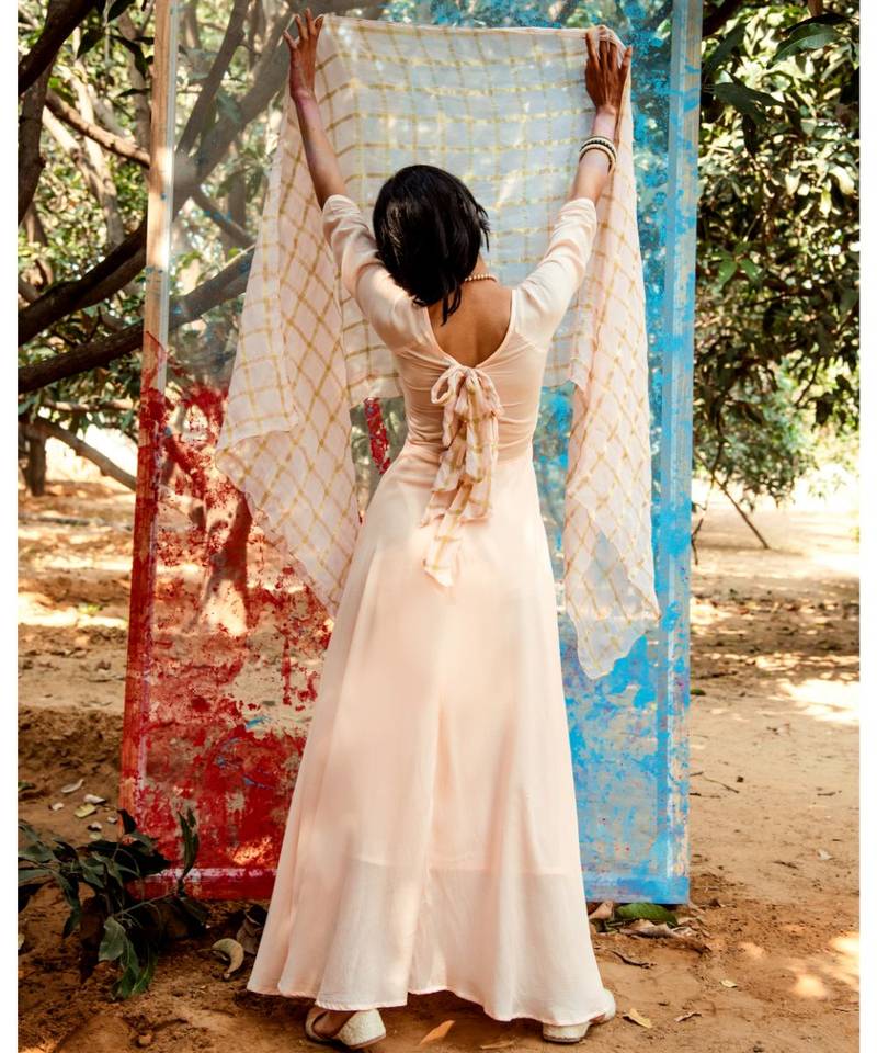 Ridika Peach embroidered cotton silk kurta-sets