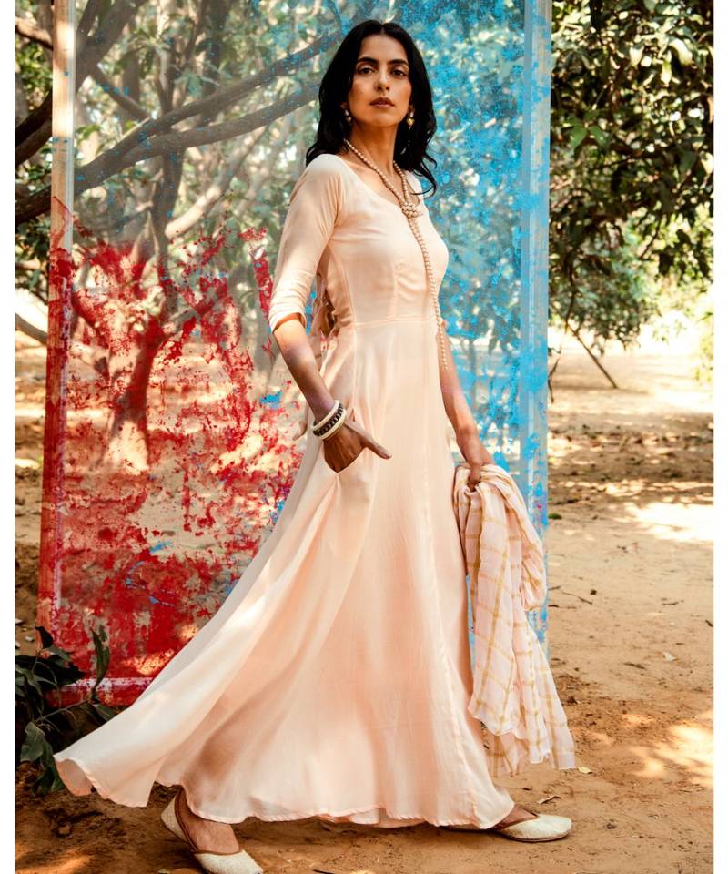 Ridika Peach embroidered cotton silk kurta-sets