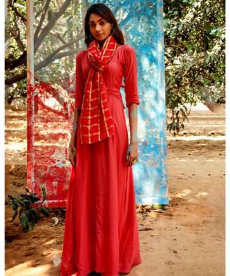 Radhya orange embroidered cotton silk kurta-sets 1