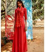 Radhya orange embroidered cotton silk kurta-sets