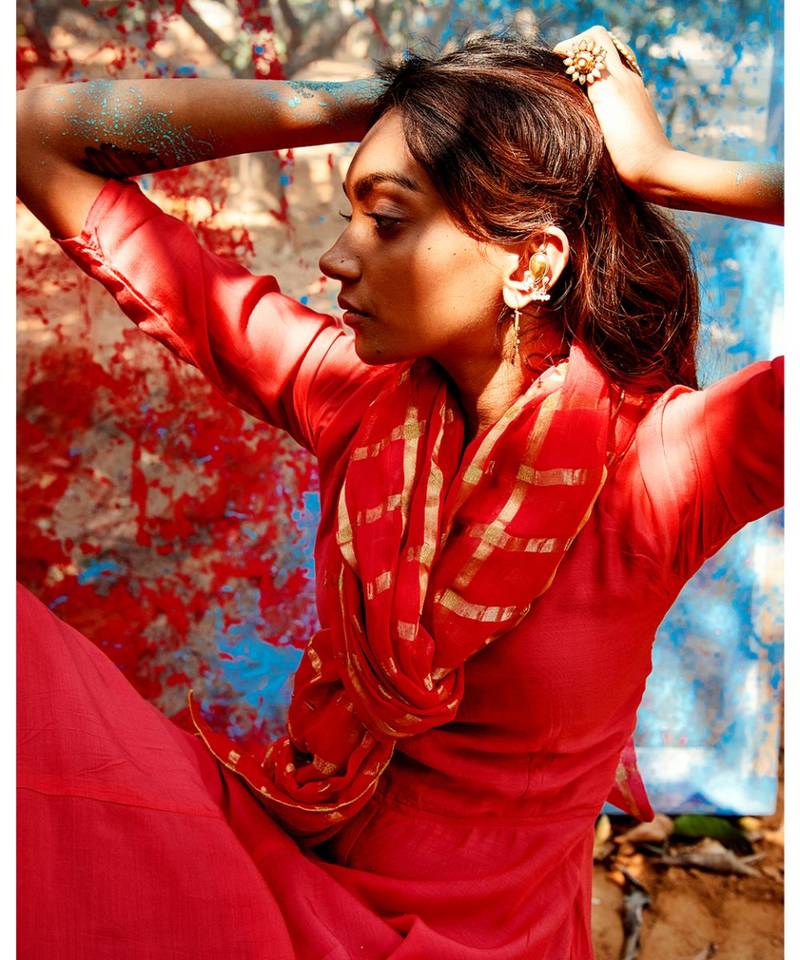 Radhya orange embroidered cotton silk kurta-sets