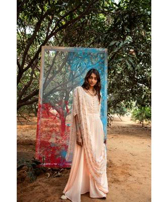 Tanuh Peach embroidered cotton silk kurta-sets 1