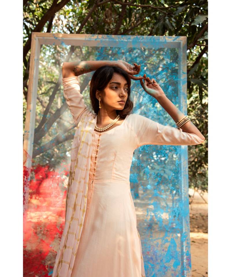 Tanuh Peach embroidered cotton silk kurta-sets