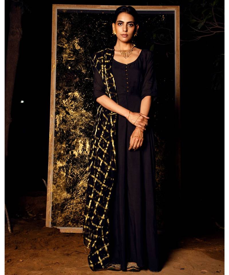 Gamyaa Black embroidered cotton silk kurta-sets