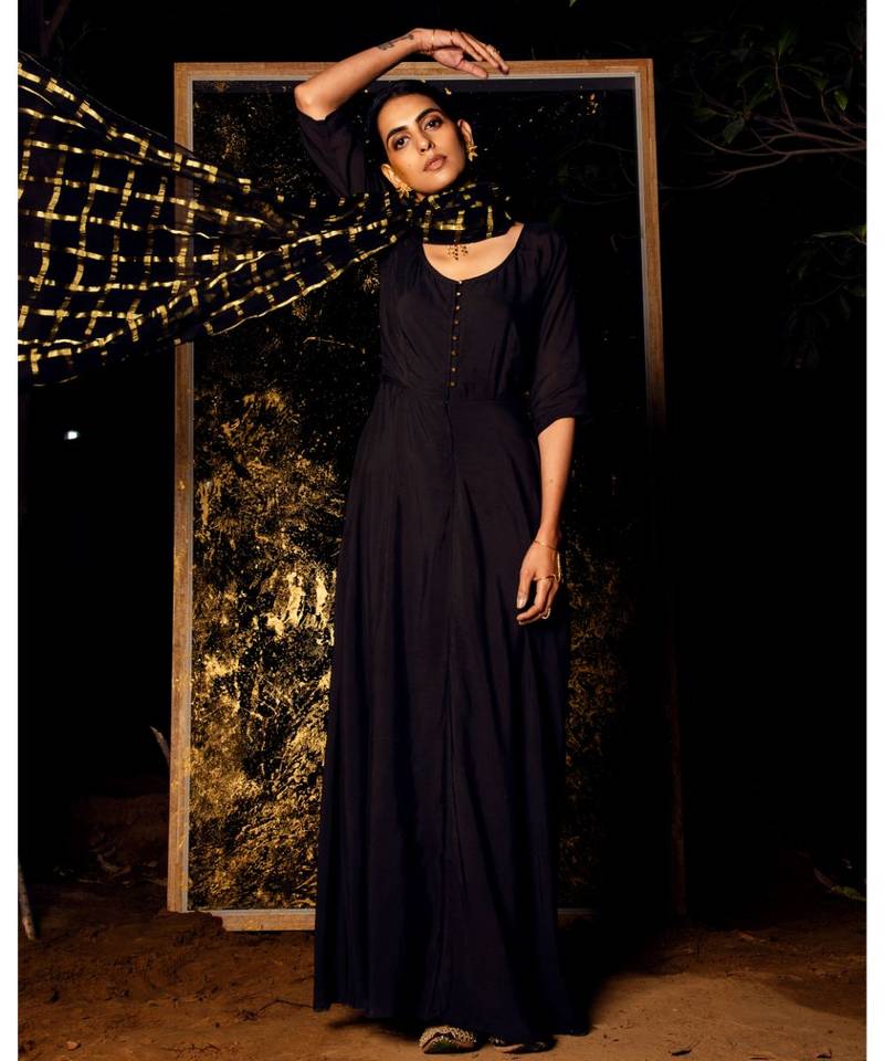 Gamyaa Black embroidered cotton silk kurta-sets