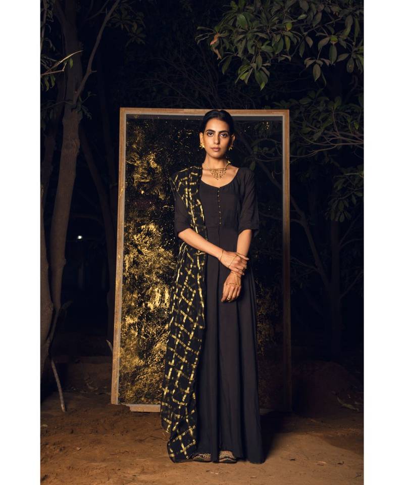 Gamyaa Black embroidered cotton silk kurta-sets