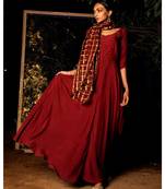 Gati maroon embroidered cotton silk kurta-sets