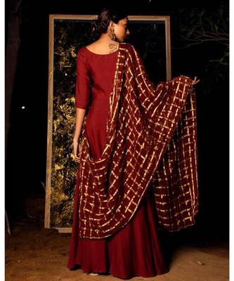 Gati maroon embroidered cotton silk kurta-sets 2
