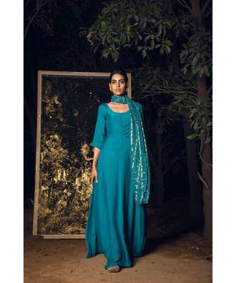 Kaari blue embroidered cotton silk kurta-sets 2