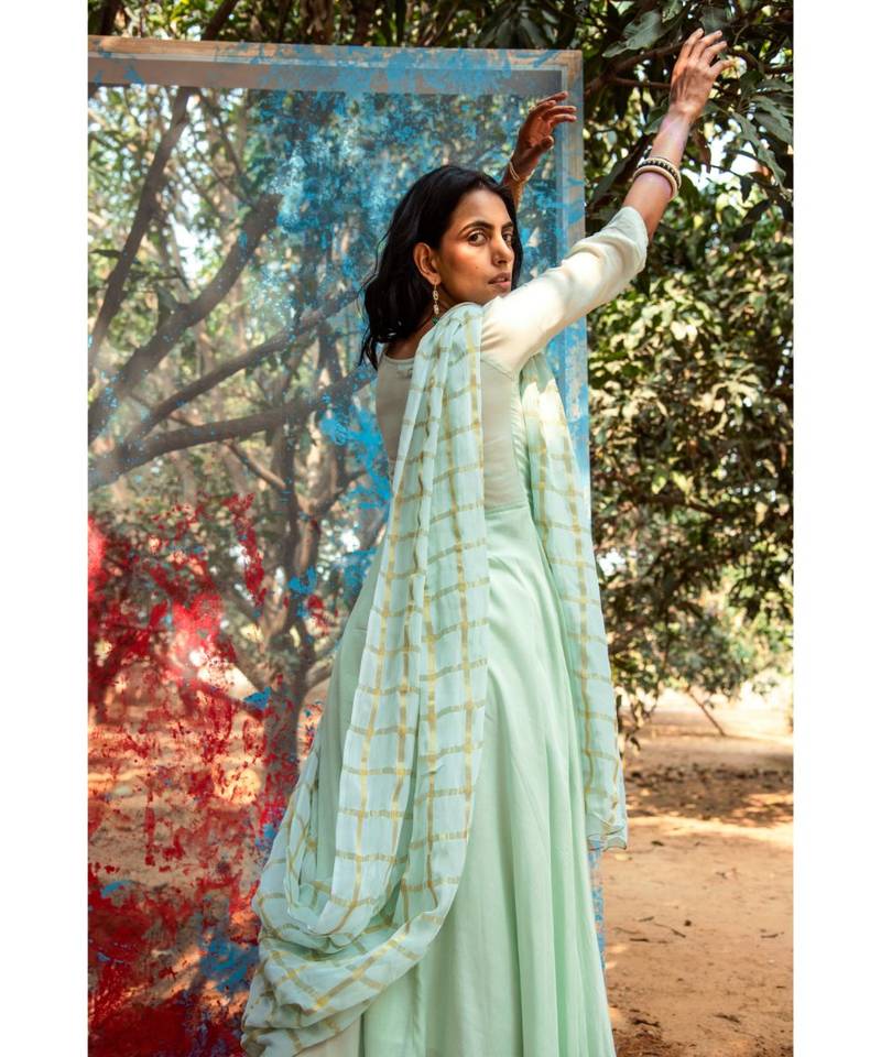 Kaari blue embroidered cotton silk kurta-sets