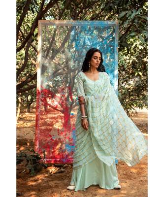 Sevya green embroidered cotton silk kurta-sets 1