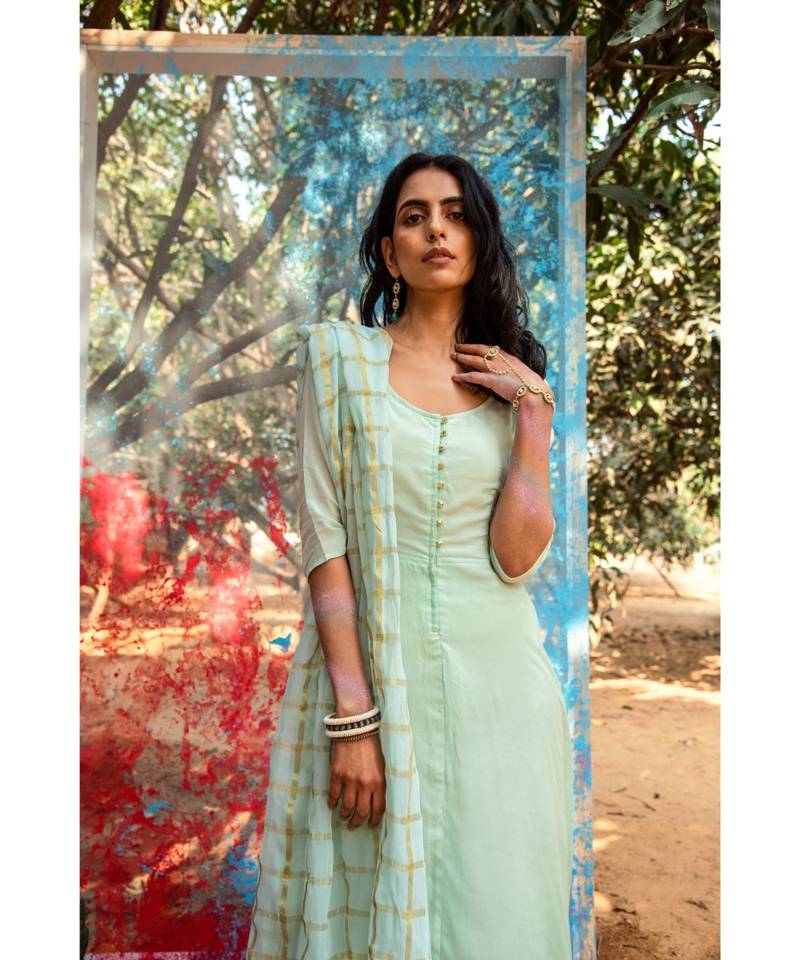 Sevya green embroidered cotton silk kurta-sets