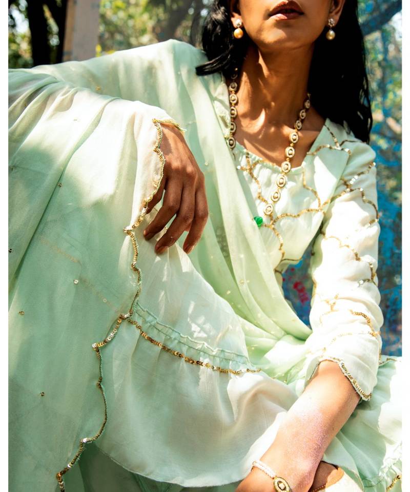 Samyuta green embroidered cotton silk kurta-sets