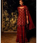 Vilasini maroon embroidered cotton silk kurta-sets