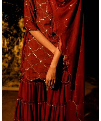 Vilasini maroon embroidered cotton silk kurta-sets 2
