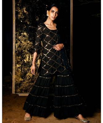 Vrinda Black embroidered cotton silk kurta-sets 2