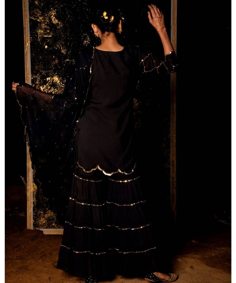 Vrinda Black embroidered cotton silk kurta-sets