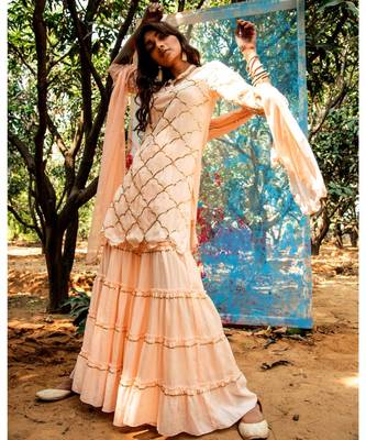 Kasita Peach embroidered cotton silk kurta-sets 1