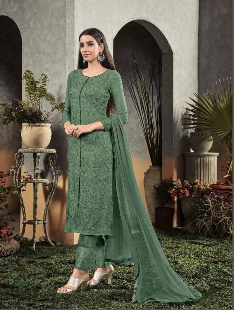 Green Pakistani Style Designer Long Suit - Zoharin - 3154178 Green Pakistani Style Designer Long Suit - Zoharin - 3154178