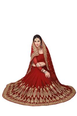 Maroon Embroidered Georgette Saree With Blouse 2
