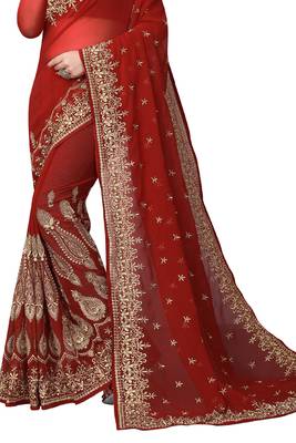 Maroon Embroidered Georgette Saree With Blouse 3