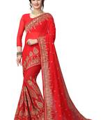 Red Embroidered Georgette Saree With Blouse