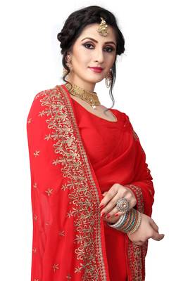 Red Embroidered Georgette Saree With Blouse 2