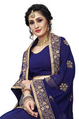Navy Blue Embroidered Georgette Saree With Blouse 2