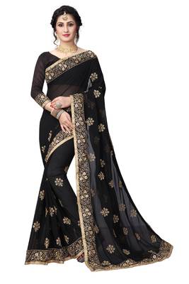 Black Embroidered Georgette Saree With Blouse 1